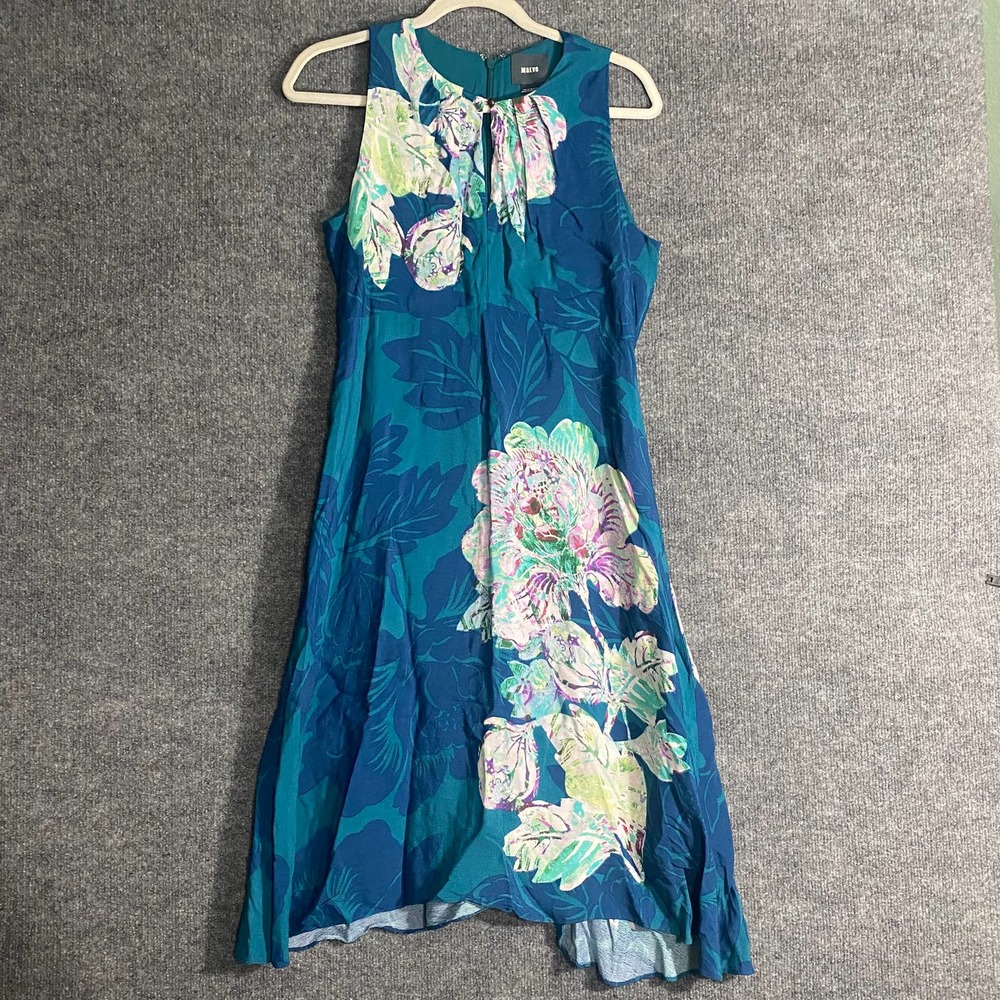 Anthropologie Midi Dress 8 Medium Blue Floral Print Sleeveless A-Line